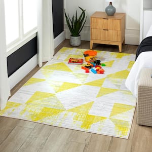 Eroded Triangles Yellow 4 ft. x 6 ft. Area Rug