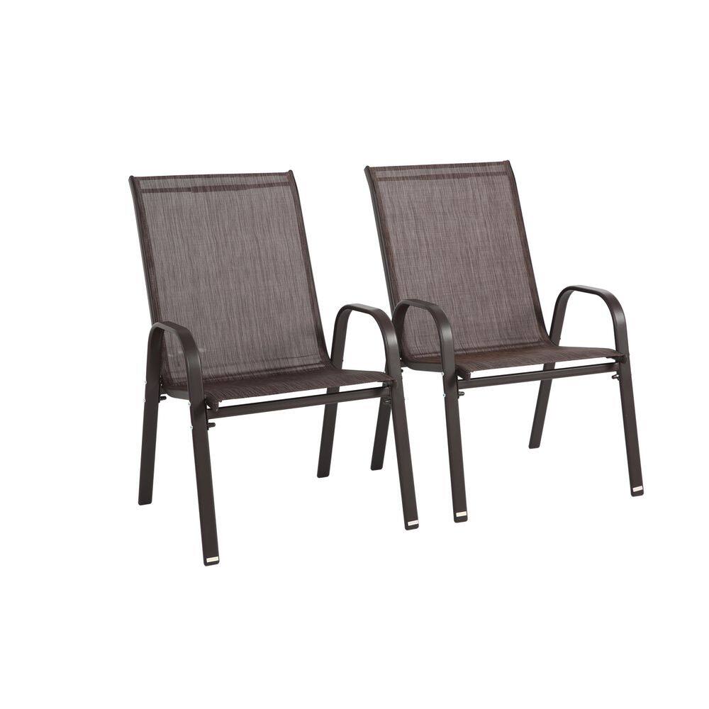 2-Piece Brown Steel Outdoor Lounge Chairs, Patio Camping Chair with Breatha