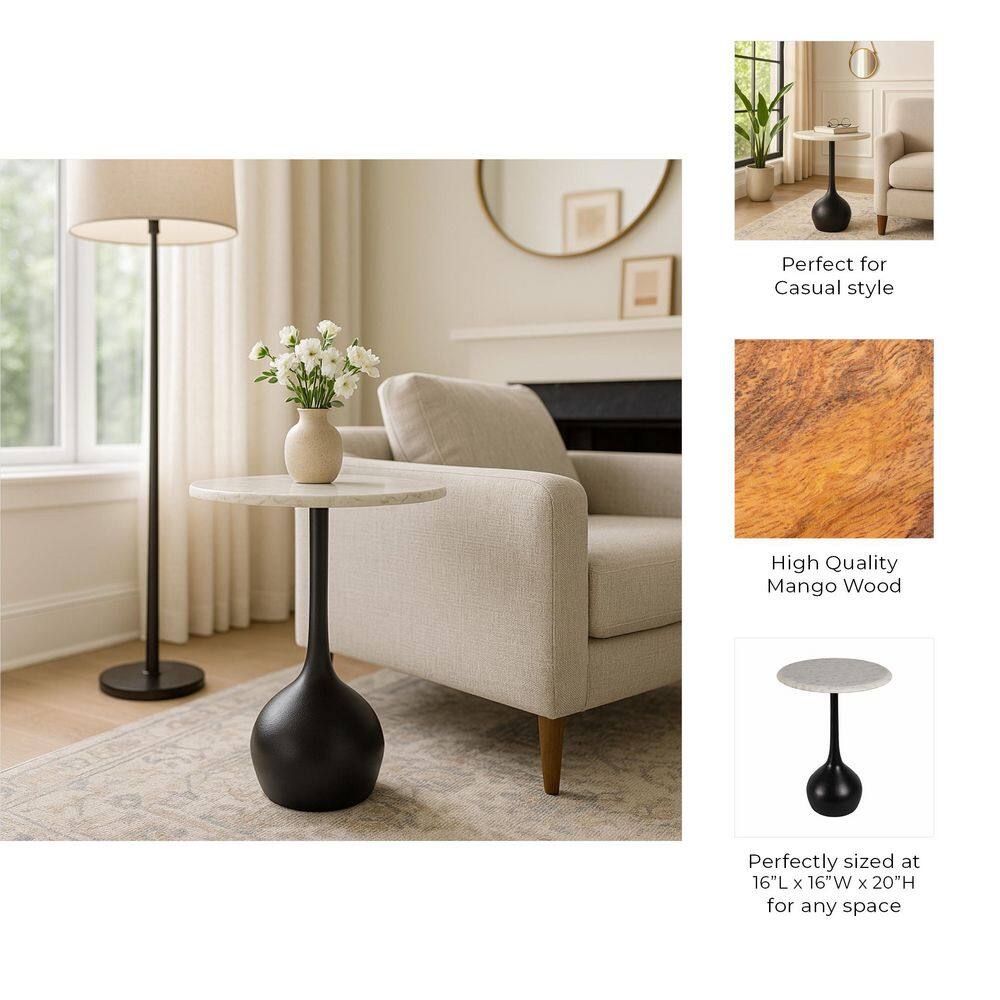 15 in. Brown Round Marble Accent Table - thumbnail 3