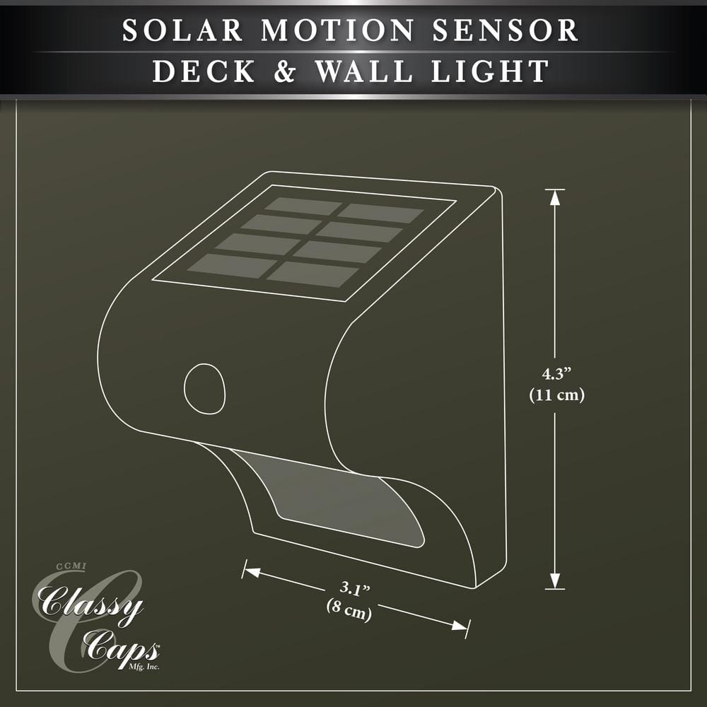 Black Solar Powered Motion Sensor LED Post Cap Lights, Set of 2