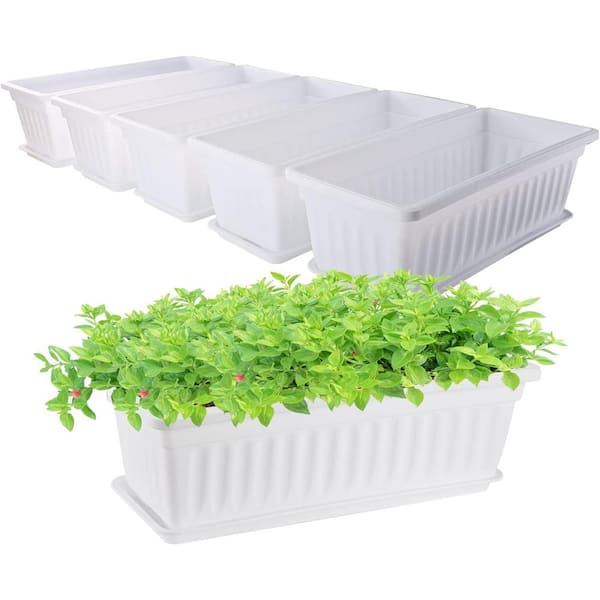 Cubilan 16.9 in. x 7.48 in. L Rectangle Planters for Indoor Plants Vegetable Flower Herb Window Boxes Plastic (6-Pack)