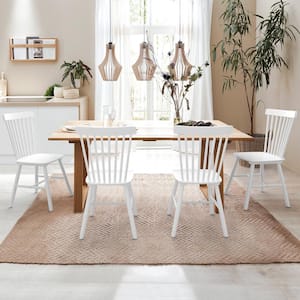 Windsor White Solid Wood Dining Chairs for Kitchen and Dining Room (Set of 4)