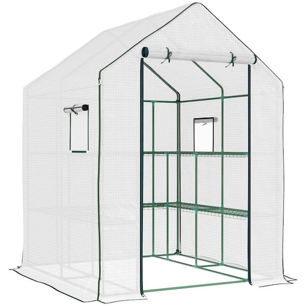 Outsunny 55 in. x 51 in. x 75 in. Water/UV Resistant Walk-In Small White Outdoor Greenhouse