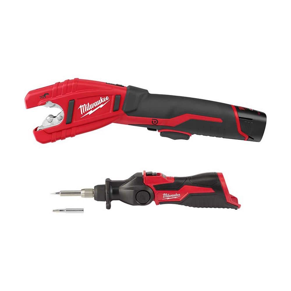 Milwaukee M12 12V Lithium-Ion Cordless Copper Tubing Cutter Kit with 1.5 Ah  Battery, Charger and Hard Case w/M12 Soldering Iron 2471-21-2488-20 - The 