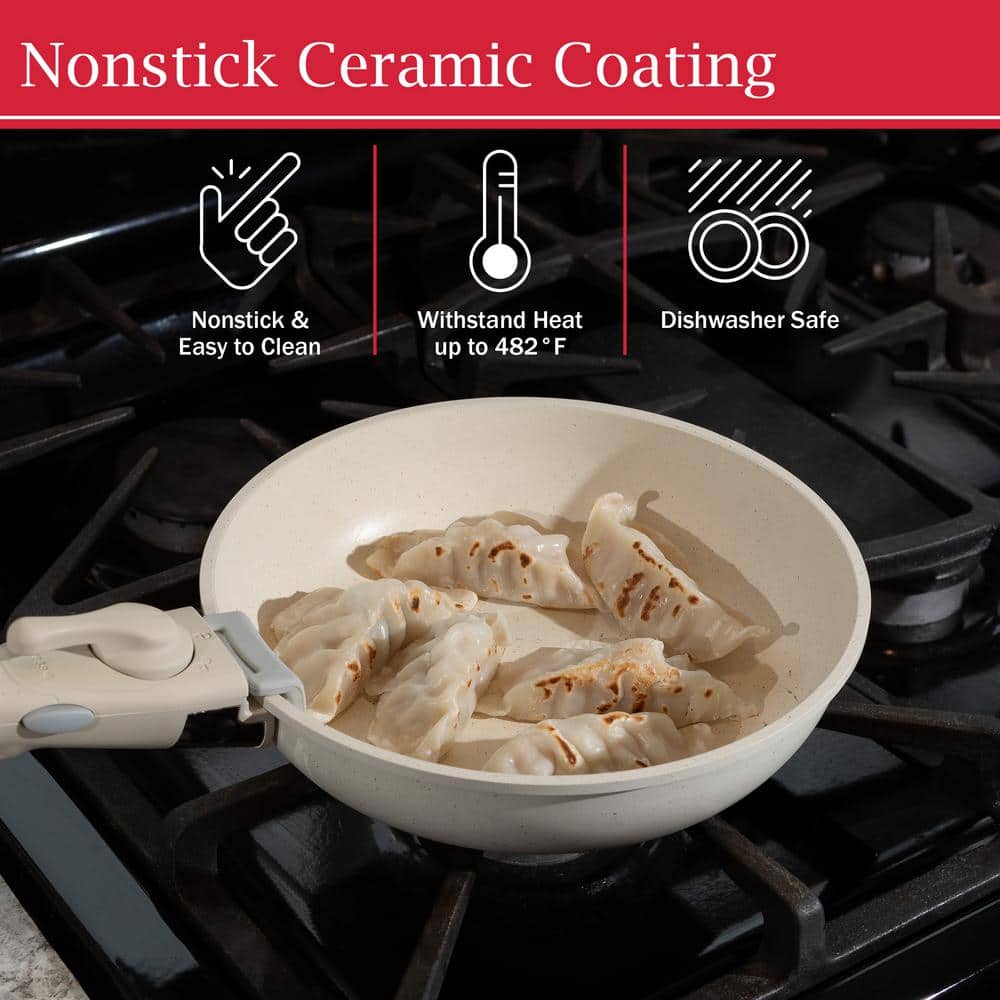 Cream 8-Piece Nonstick Aluminum Cookware Set with Detachable Handle