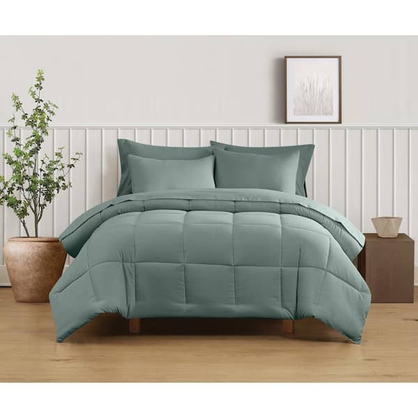 Green Solid Recycled Microfiber Sage Full/Queen 3 Piece Comforter Set