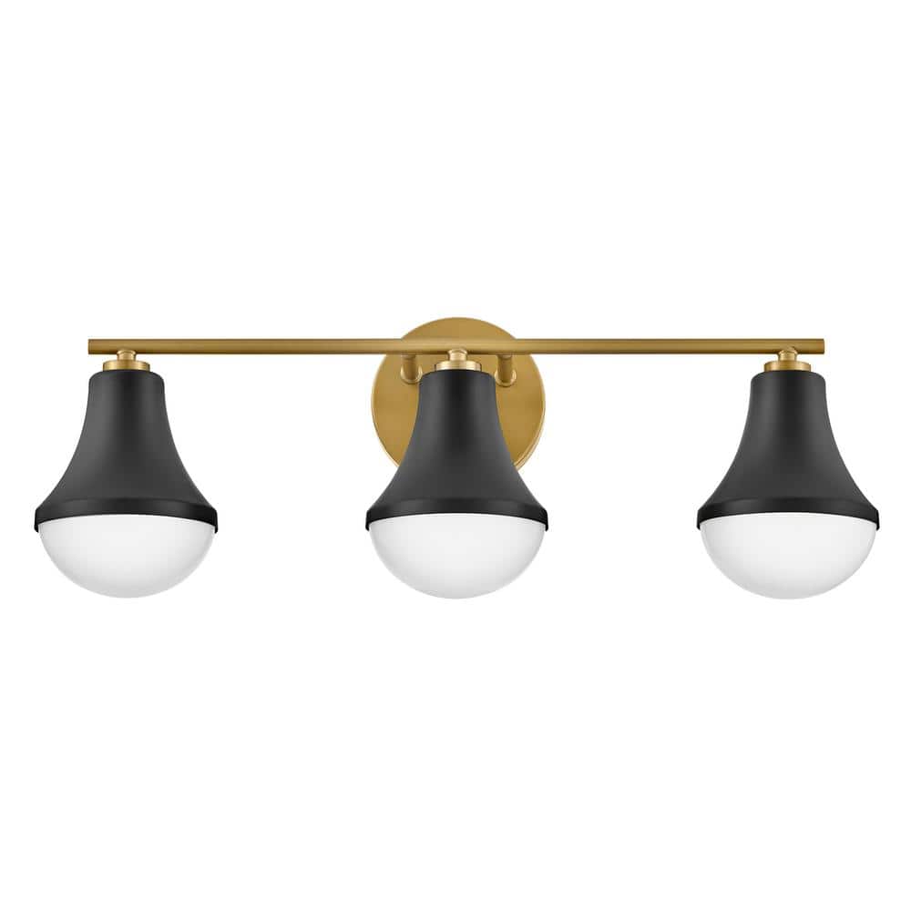 Black and Brass 3-Light Vanity with Opal Glass Shades