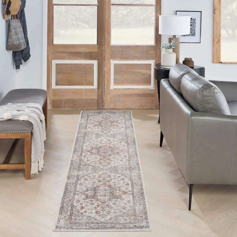 Grey Multicolor Synthetic Medallion Runner Rug 2'2" x 8'