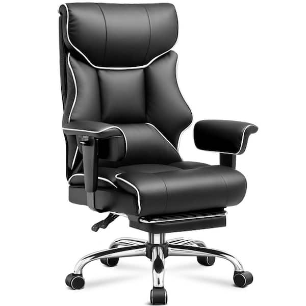 Big and Tall Faux Leather Office Chair Adjustable Height High Back Ergonomic Gaming Chair, Black and White