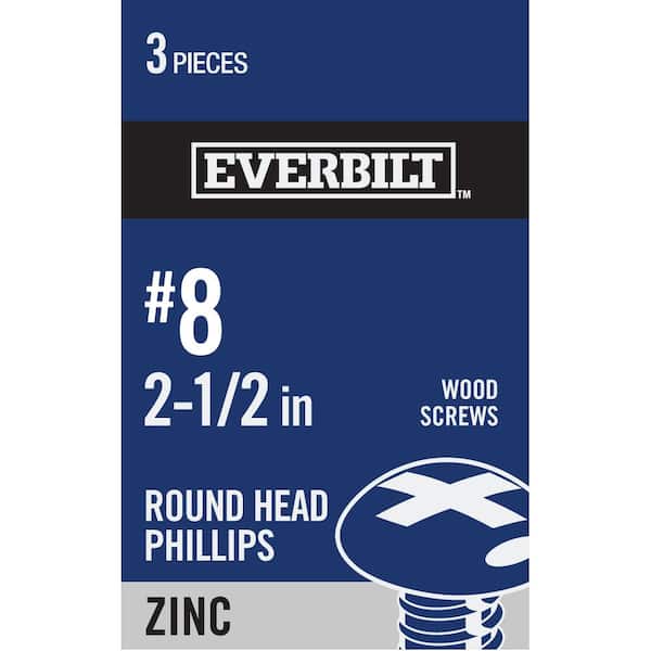 Everbilt #8 x 2-1/2 in. Phillips Round Head Zinc Plated Wood Screw (3-Pack)