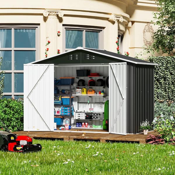 9 ft. W x 4 ft. D Gray Outdoor Galvanized Steel Frame Metal Storage Shed
