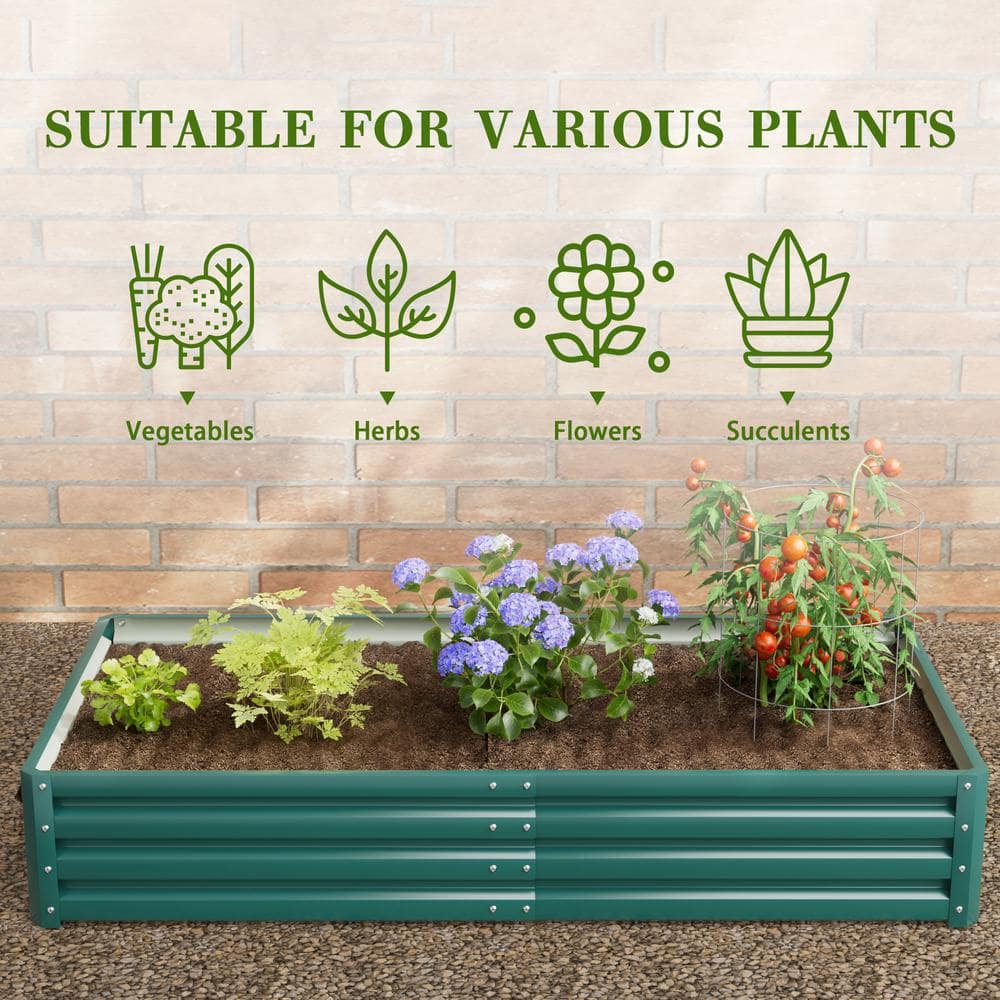 72x36x12 Inch Dark Green Galvanized Steel Raised Garden Bed Planter Box
