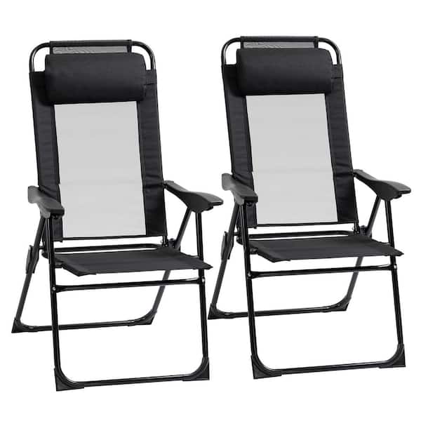 FORCLOVER Black 2-Piece Metal Outdoor Recliner with Adjustable Backrest (in Black)