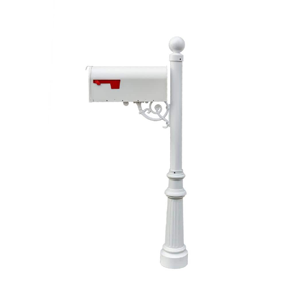 Lewiston White Decorative Post Mounted Mailbox System with Non-Locking E1 E