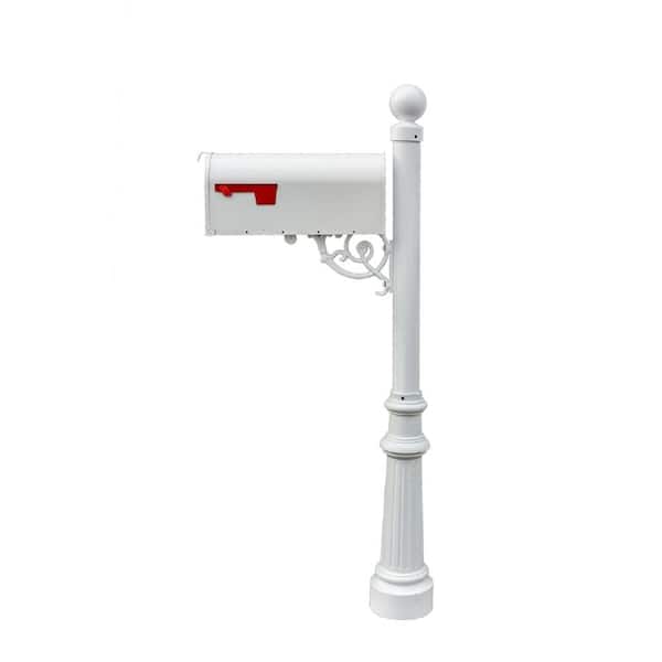 Unbranded Lewiston White Decorative Post Mounted Mailbox System with Non-Locking E1 Economy Mailbox