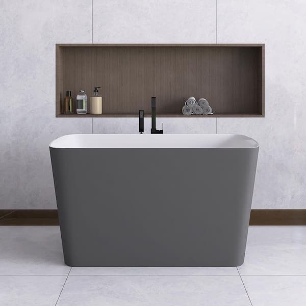 JimsMaison 47 in. x 28 in. Acrylic Freestanding Flatbottom Soaking Bathtub in Gray