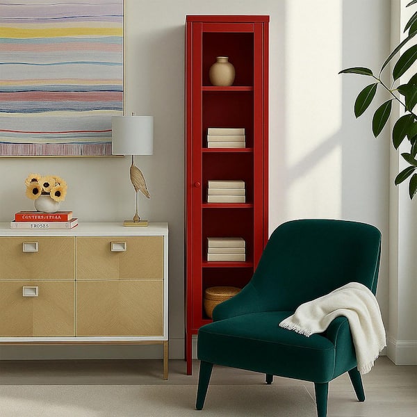 Avis Red 71in. Office Storage Cabinet with 4 Shelves