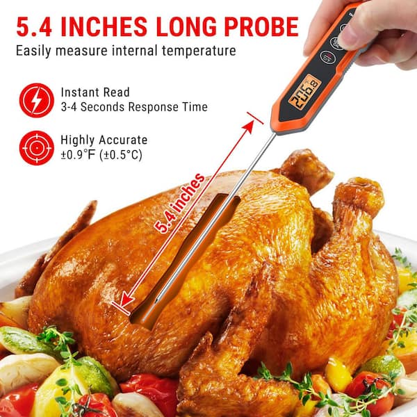KULUNER TP-01 Waterproof Digital Instant Read Meat Thermometer with 4.6 Folding Probe Backlight & Calibration Function for Cooking Food Candy, BBQ