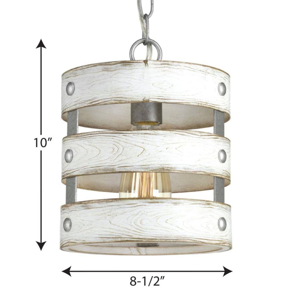 Gulliver Mini Drum Pendant Light with Galvanized Finish and Wood Texture