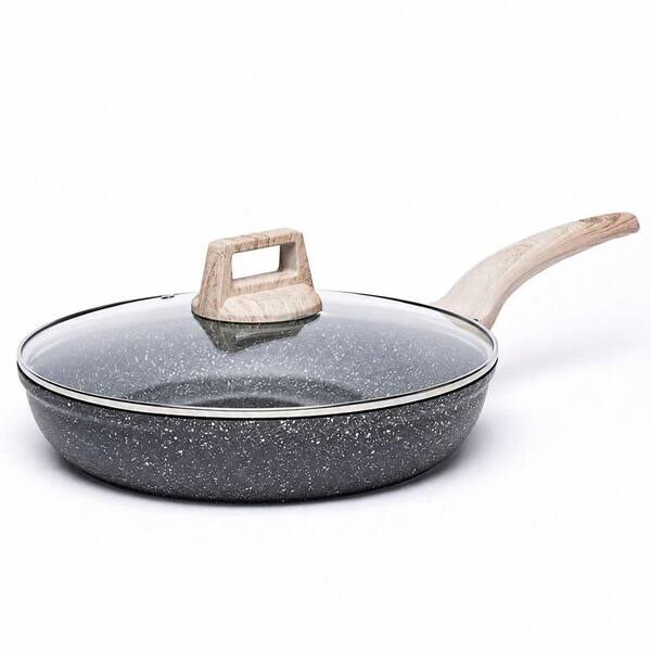 10 Inch Nonstick Granite Frying Pan Skillet with Glass Lid, Stone Coated Chef Pan for Eggs and Omelets, PFOA Free