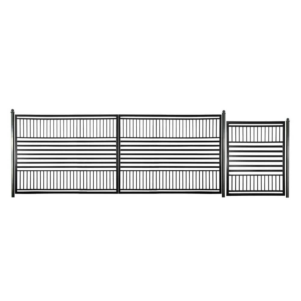 Barcelona Style 18 ft. x 6 ft. Black Steel Dual Swing Driveway Gate Kit with Pedestrian Gate price history on PriceWatchPro