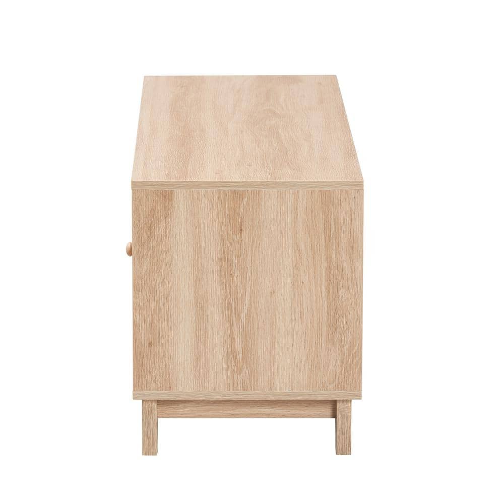 Elsbeth Light Brown Wood and Natural Rattan TV Stand with Cabinet
