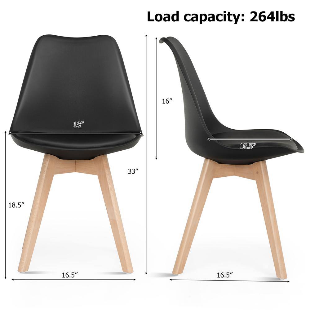 Set of 4 Black Upholstered Leather Side Chairs with Wood Legs
