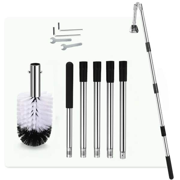 6.4 ft. Steel ‎Silvery Gutter Cleaner with Pole and Gutter Brush, Removing Leaves and Debris from Roof Gutters