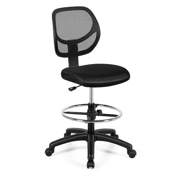 Mesh Mid Back Adjustable Height Ergonomic Office Chair in Black with Footrest Armless