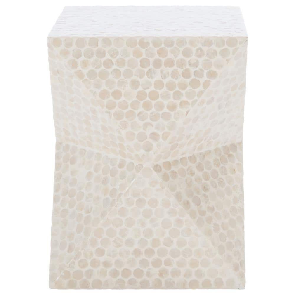 Milan Abstract White 21" Wood Accent Table with Capiz Shell Inlay