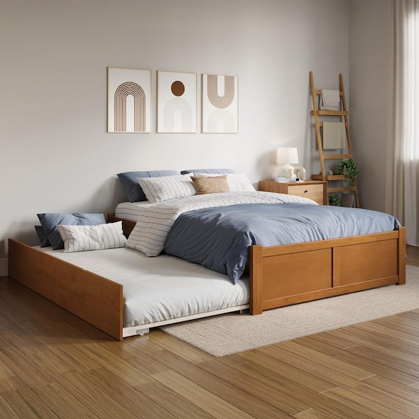 Concord Light Toffee Natural Bronze Solid Wood Frame Full Platform Bed with Footboard and Full Trundle