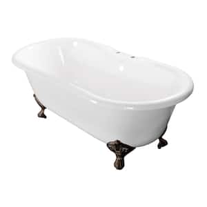 60 in. Cast Iron Double Ended Clawfoot Bathtub in White with 7 in. Deck Holes, Feet in Oil Rubbed Bronze