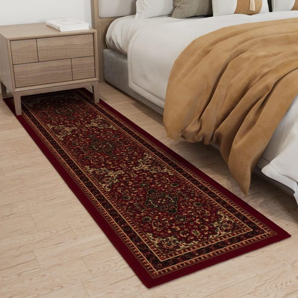 Ottohome Collection Non-Slip Rubberback Medallion Oriental Design 2x7 Indoor Runner Rug, 1 ft. 10 in. x 7 ft., Dark Red