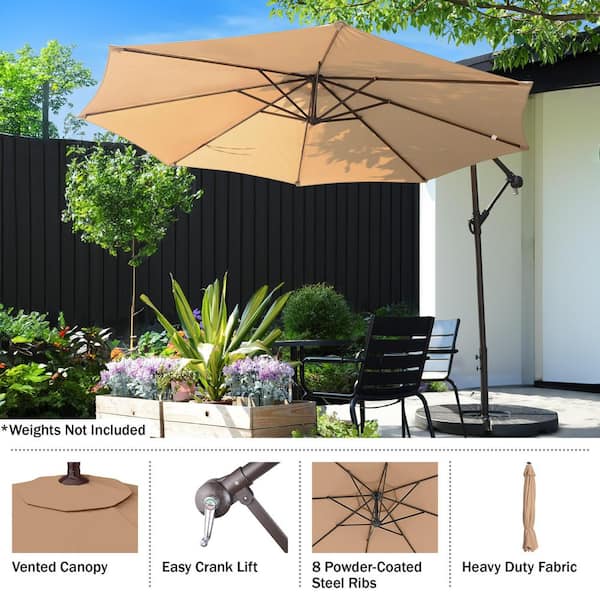 10 ft. Aluminum Cantilever Outdoor Patio Umbrella with Easy Crank Lift in Beige