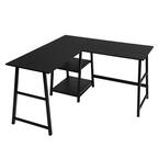 Homy Casa 47 in. L-Shaped Black Computer Desk with Shelves DROGBA BLACK ...