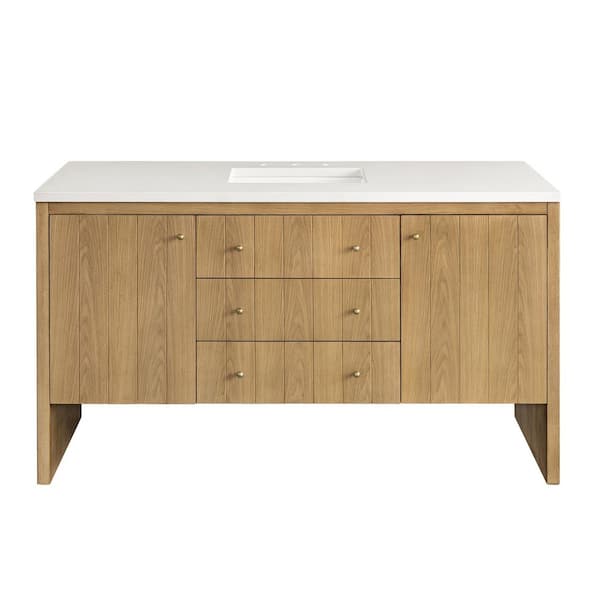 Hudson 60.0 in. W x 23.5 in. D x 34.2 in. H Bathroom Vanity in Light Natural Oak with White Zeus Quartz Top