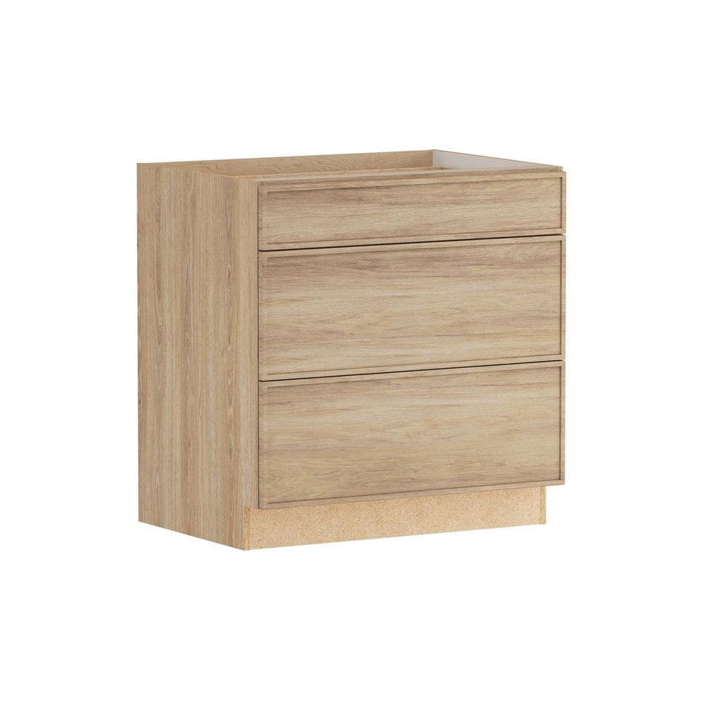 Designer Series Renly 33 in. W x 24 in. D x 34.5 in. H Assembled Slim Shaker 3-Drawer Base Cabinet in Sandstone price history on PriceWatchPro