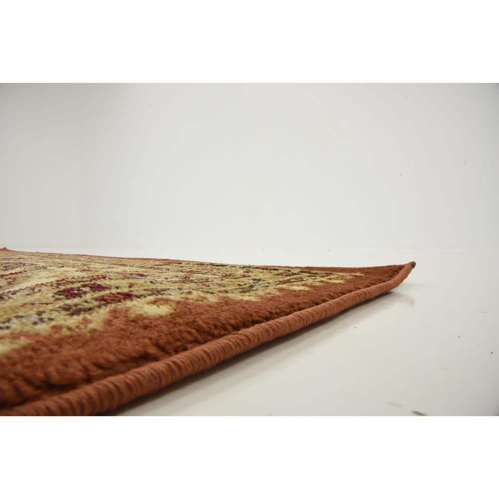 Terracotta & Ivory Easy-Care Rectangular Synthetic Rug