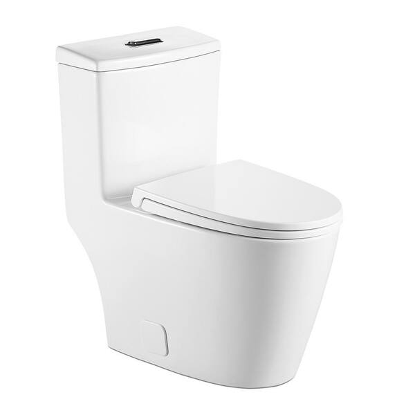 Aurora Decor 1-Piece 1.28 GPF Dual Flush High Efficiency Elongated Toilet in White, Seat Included