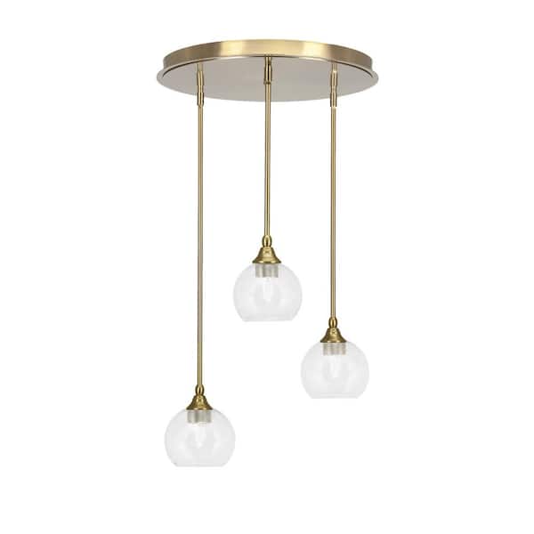 Unbranded Villa 3 Light New Age Brass Pendant, Cluster Pendant Light with 5.75 in. Clear Bubble Glass Shades, No bulb Included