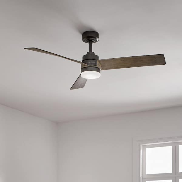 Spyn 52 in. Indoor Anvil Iron Downrod Mount Ceiling Fan with Integrated LED with Wall Control Included
