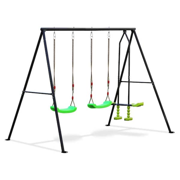Unbranded Multicolor 3-Seat Outdoor Swing Sets with Glider, 2-Blet Swings