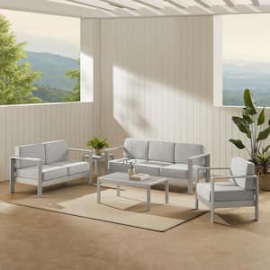 Kelten Anodized Grey 5-Piece Aluminum 3-Seater Patio Conversation Set with Gray Polyester cushions