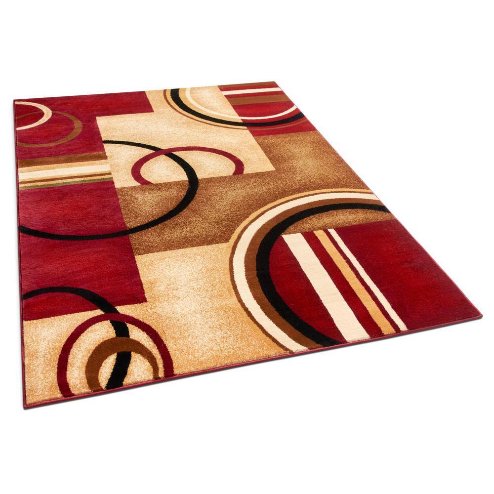 Red and Beige Geometric Synthetic Area Rug 3'11" x 5'3"