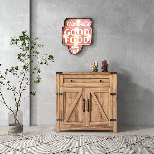 Boyel Living Bright Yellow Particle Board 31.5 in. Sideboard Modern Farmhouse Double Barn Door Accent Cabinet