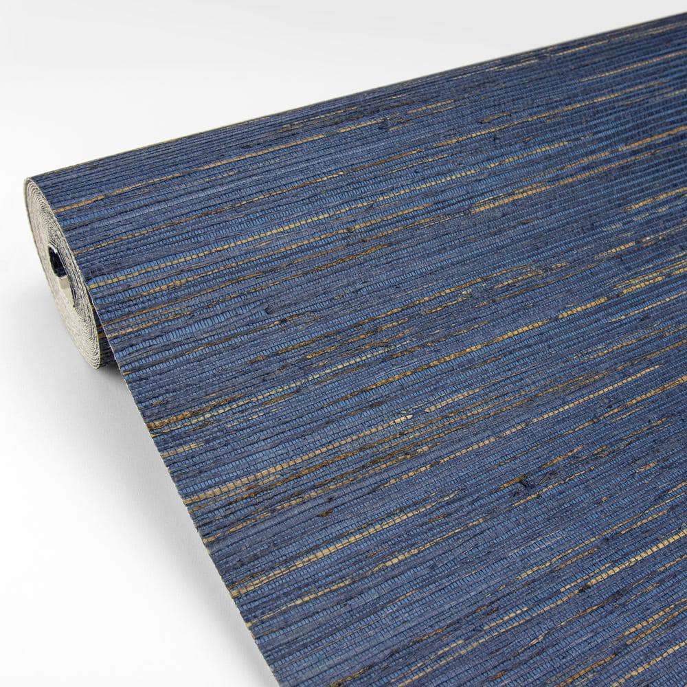 Indigo and Tan Grasscloth Non-Pasted Wallpaper Roll