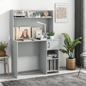 41.5 in. Rectangular Gray Wood without Drawer Computer Desk with Raised Display Shelf and 2 Open Shelves