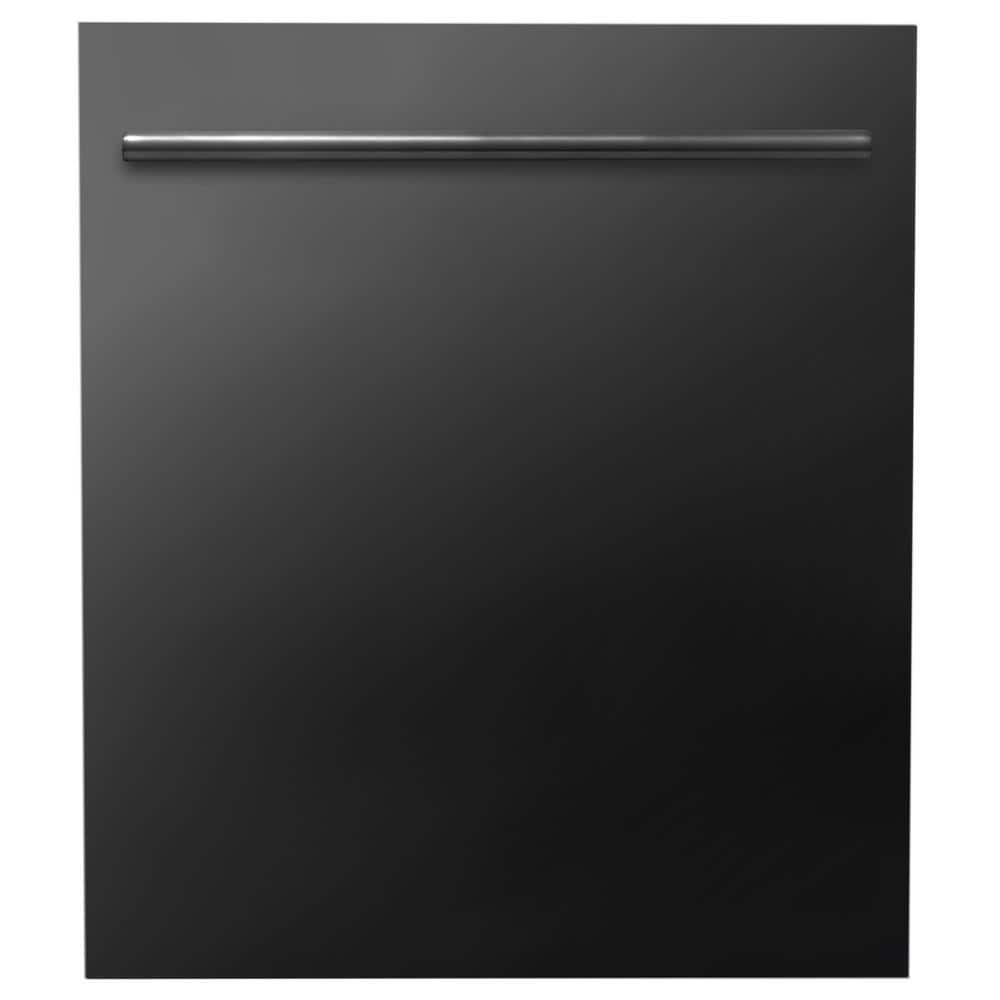 ZLINE Kitchen and Bath 24 in. Top Control 6-Cycle Compact Dishwasher with 2 Racks in Black Stainless Steel & Modern Handle