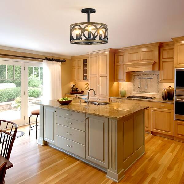 TOZING 13 in. 3-Light Black Cage Drum Semi-Flush Mount Ceiling Light Fixtures Industrial Farmhouse Style for Kitchen Island MSXDD3T-HSMS - The Home Depot TOZING 13 in. 3-Light Black Cage Drum Semi-Flush Mount Ceiling Light Fixtures Industrial Farmhouse Style for Kitchen Island MSXDD3T-HSMS - The Home Depot