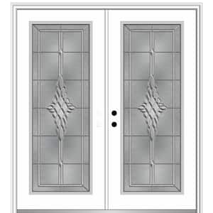 64 in. x 80 in. Grace Right-Hand Inswing Full-Lite Decorative Glass Primed Steel Prehung Front Door on 4-9/16 in. Frame